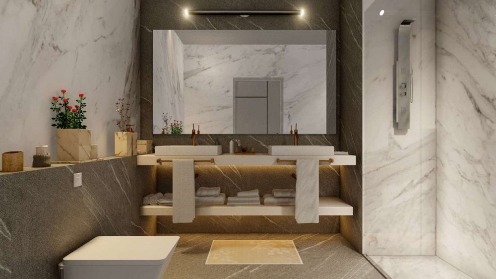 Vysoko kvalitná kúpeľňa s veľkým sprchovacím kútom