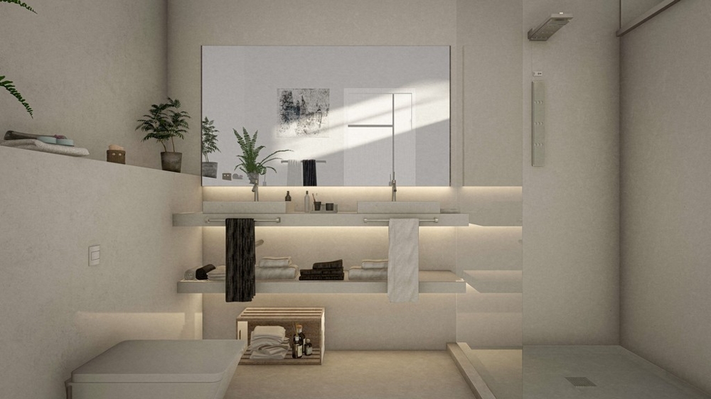 Moderná a svetlá kúpeľňa.