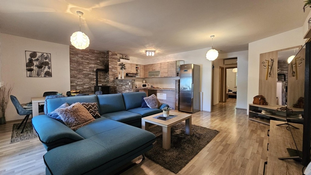 Obývacia izba a kuchyňa s jedálenským stolom