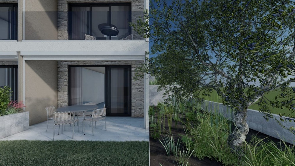 Terasa na prízemí s posedením a záhradkou