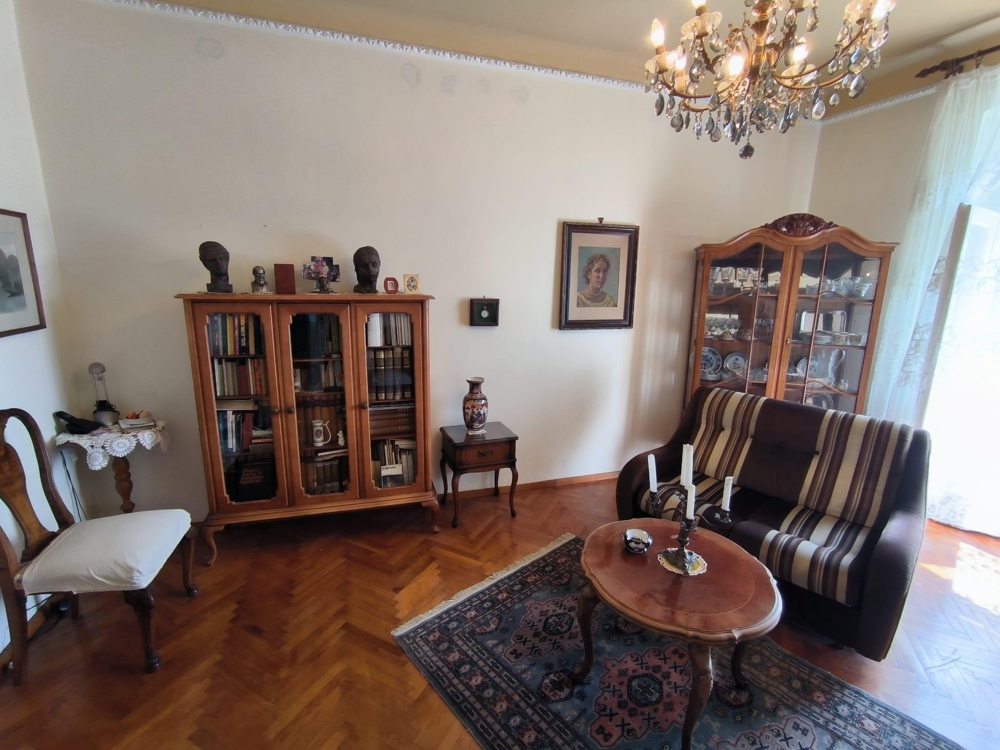 Obývacia izba s klasickým nábytkom a lustrom