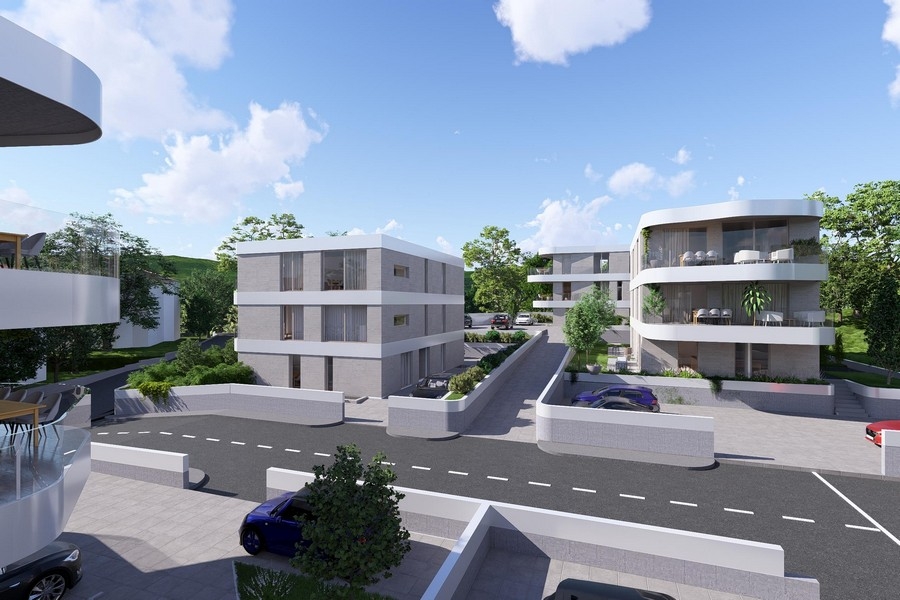 Strešný apartmán na predaj v Krku, pohľad z ulice na budovy