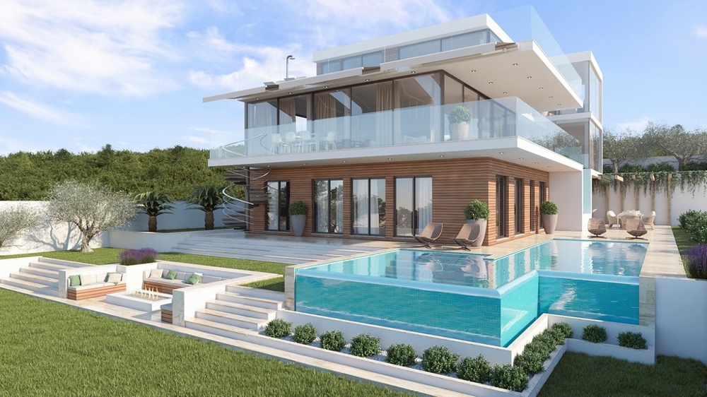 Nová budova na okraji malého mesta v Chorvátsku, kde sa nehnuteľnosť nachádza s výhľadom na more