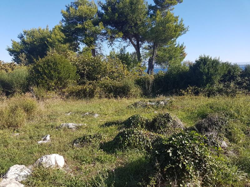 Pohľad na prístupovú cestu k pozemku a výhľad na more - Kúpim stavebný pozemok v Chorvátsku.