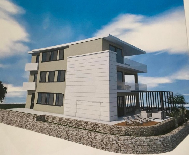 Pozemok s 3D vizualizáciou vily.