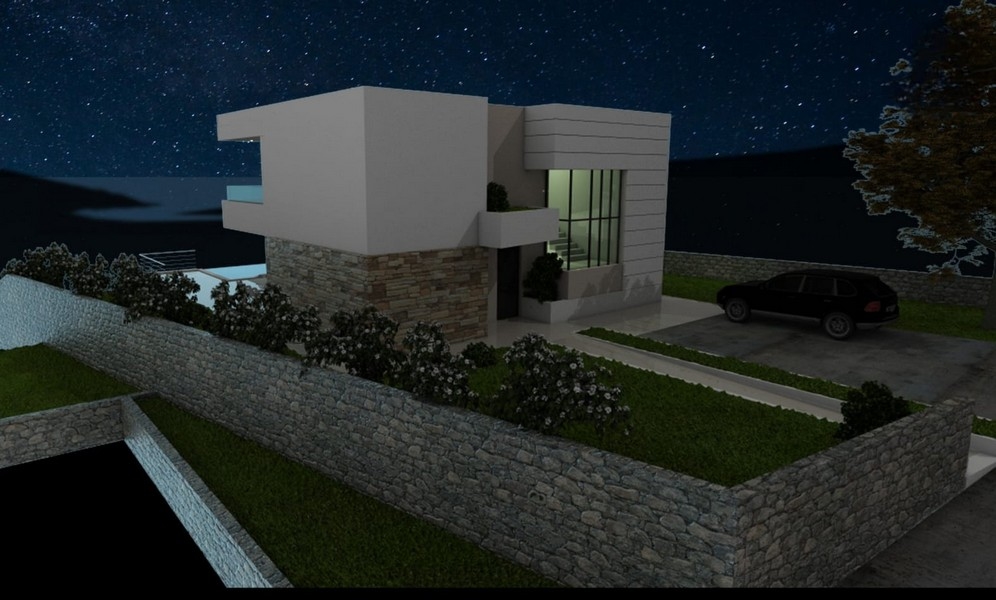 Vila pozemku G466 v noci.