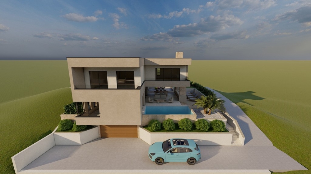 Vizualizácia modernej vily s bazénom na ostrove Šolta