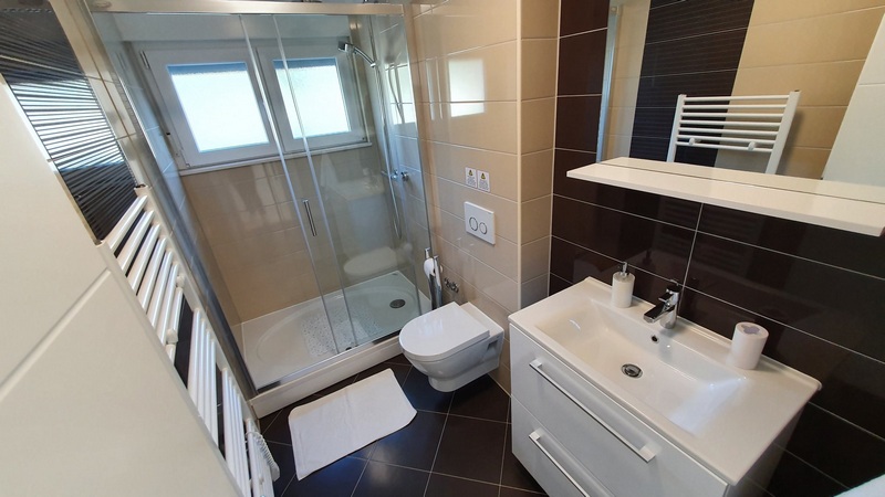 Kúpeľňa so sprchovacím kútom.