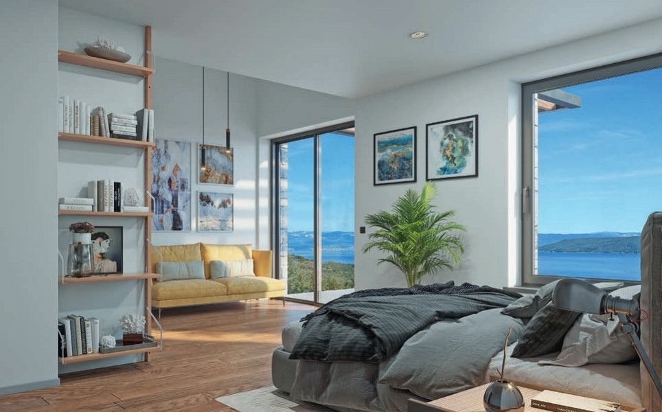 Terasa s výhľadom na more nehnuteľnosti H2374, ktorá je na predaj v Chorvátsku v regióne Moscenicka Draga - Panorama Scouting.