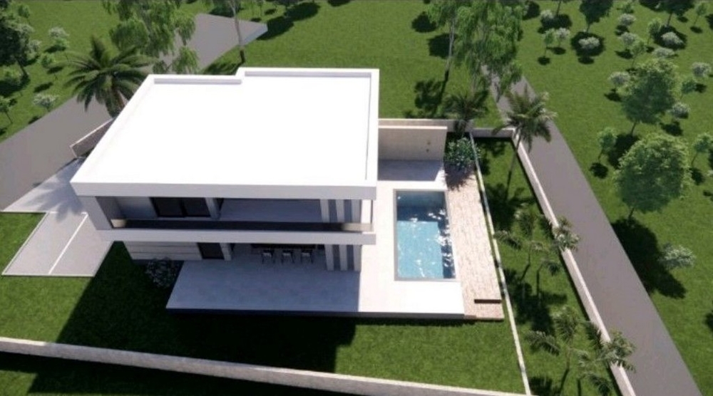 3D vizualizácia modernej vily s bazénom v Chorvátsku.