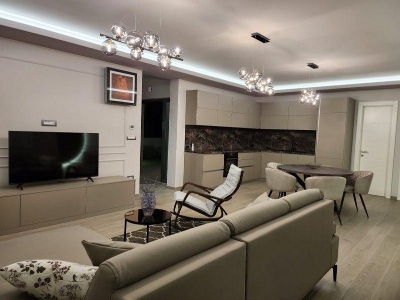 Obývacia izba - 3D vizualizácia s luxusným zariadením.