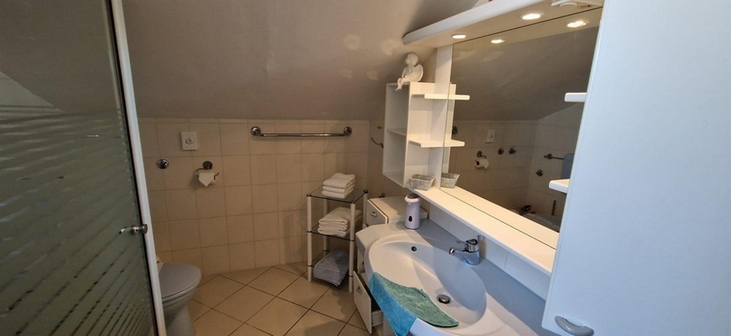 Veľká kúpeľňa so sprchovacím kútom a vaňou