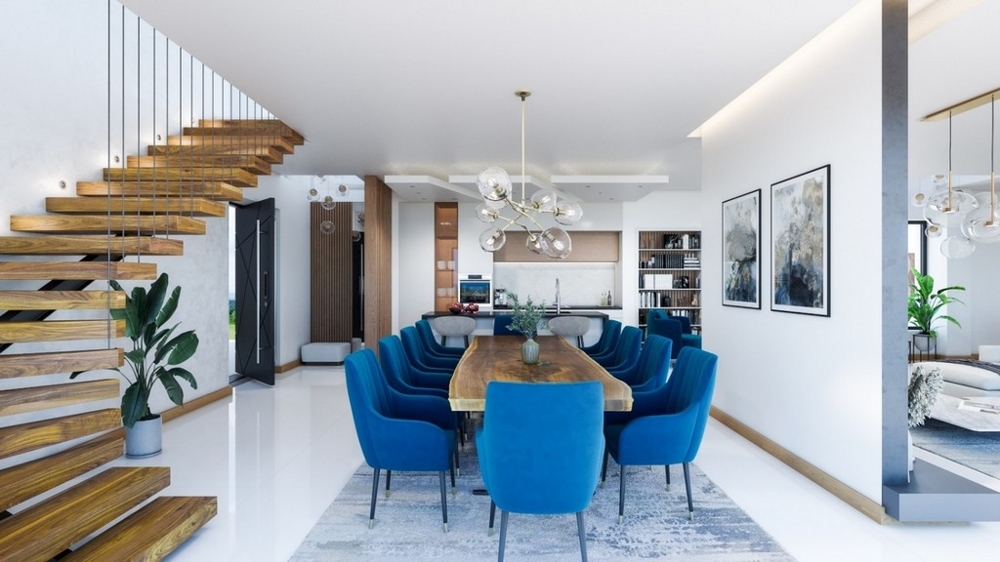 Drevené schody bez zábradlia. Moderné.