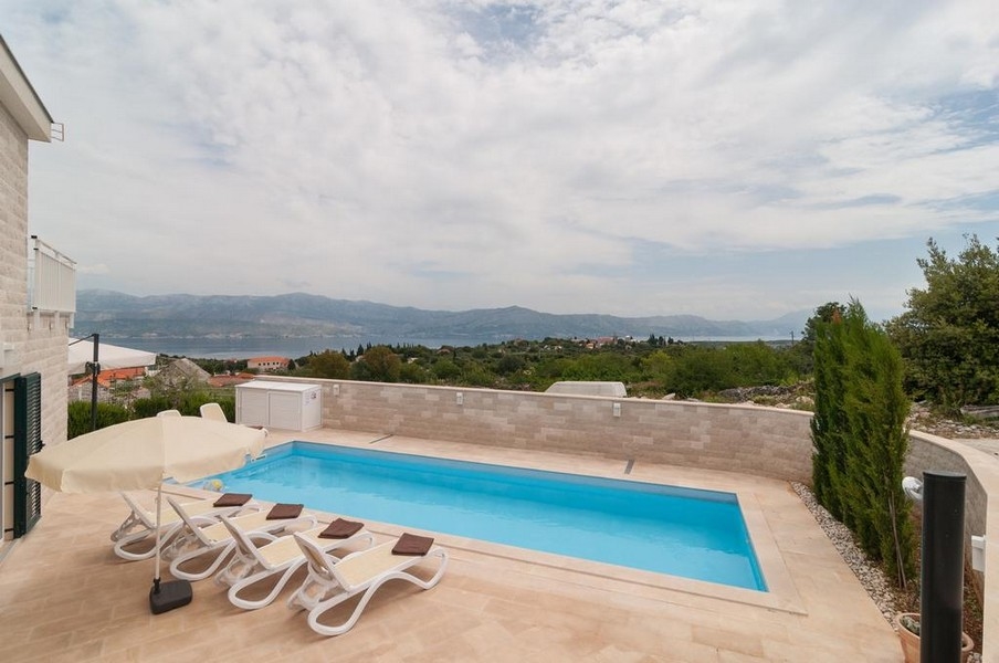 Priestranná vila s bazénom a výhľadom na more na ostrove Brač