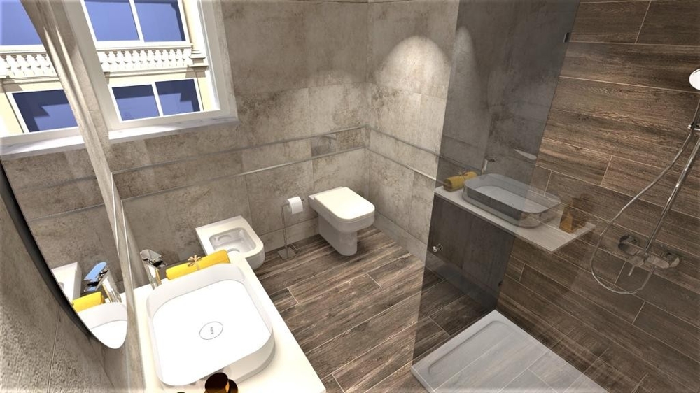 Kúpeľňa s moderným sprchovacím kútom a umývadlom vo vile vo Vrbniku, ostrov Krk, nehnuteľnosť Chorvátsko, Vrbnik, ostrov Krk vila na predaj