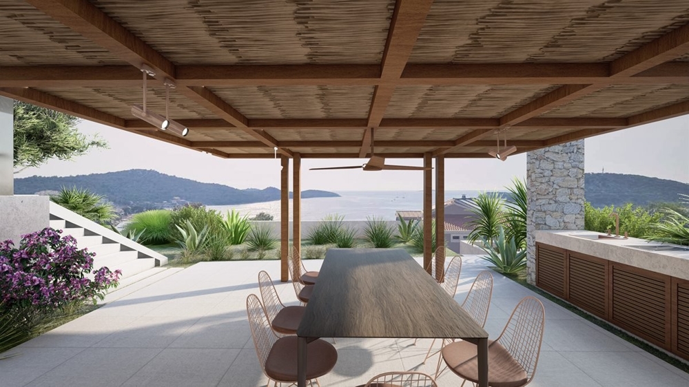 Stredomorský vonkajší areál vily H3358 v Rogoznici.