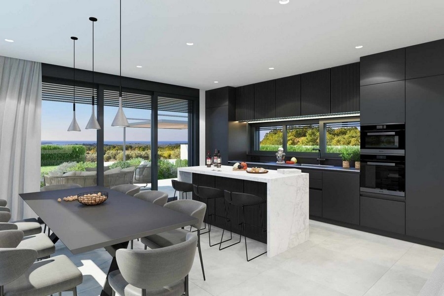 Čierna moderná kuchyňa s ostrovčekom