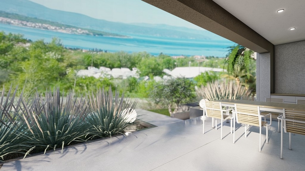 Terasa s výhľadom na more a moderným nábytkom