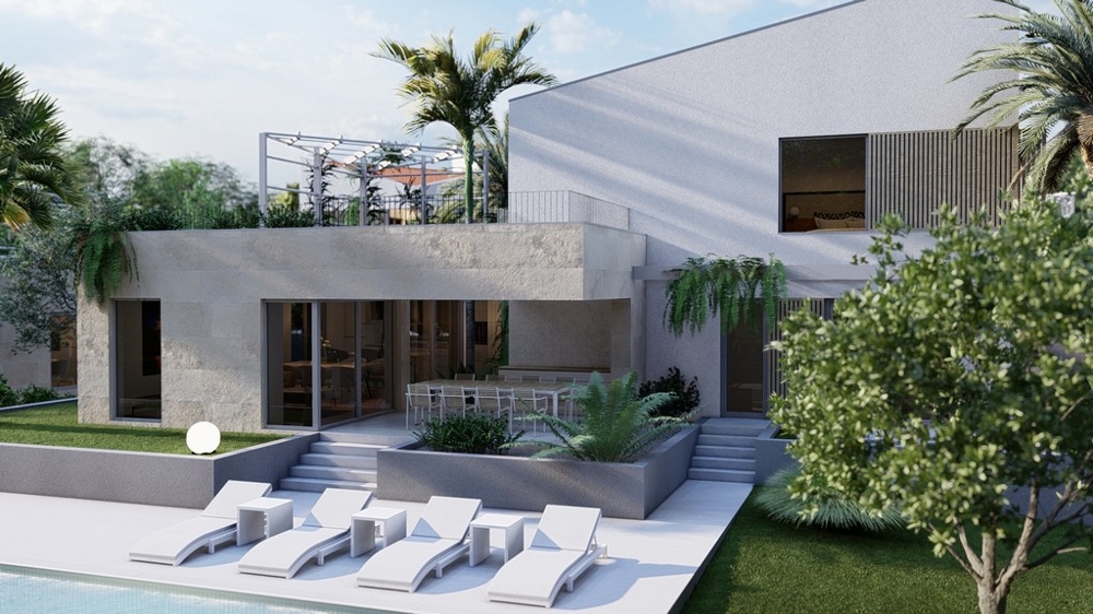 Moderná vila s bazénom a terasou