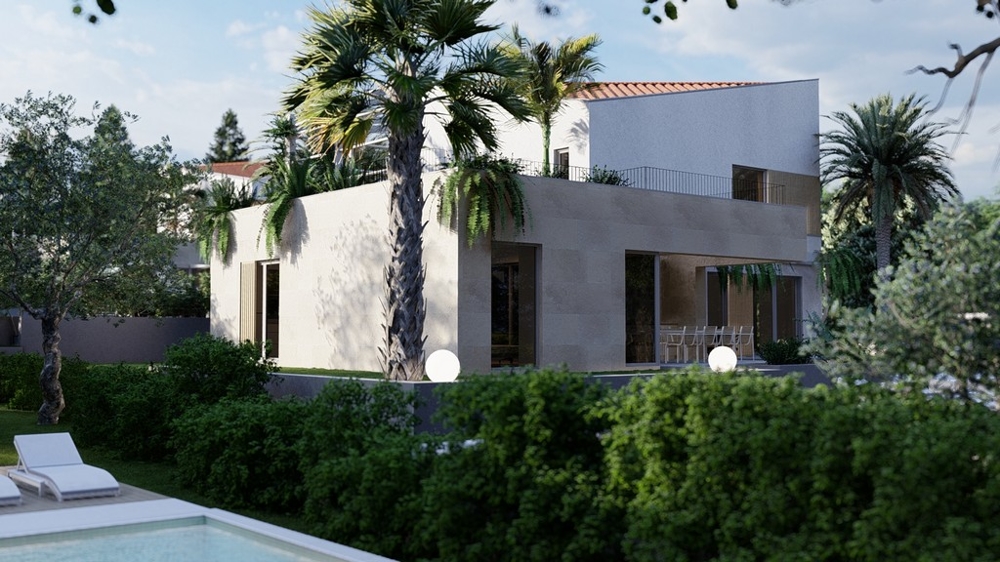 Vila s priestrannou terasou a bazénom