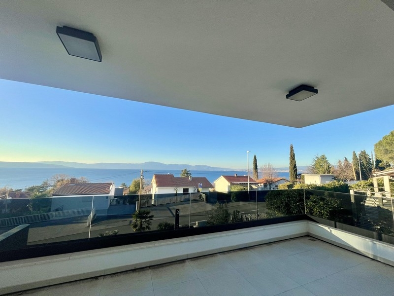 Balkón so skleneným zábradlím a ničím nerušeným výhľadom na more