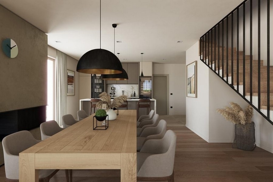 3D vizualizácia jedálenského priestoru.