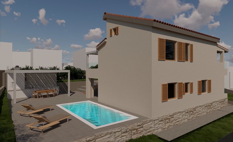 Vizualizácia s bazénom a slnečnou terasou
