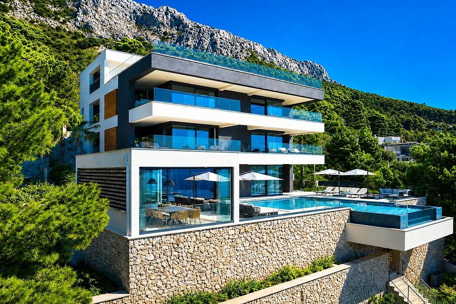 Moderná vila v prvej línii mora na Omišskej riviére